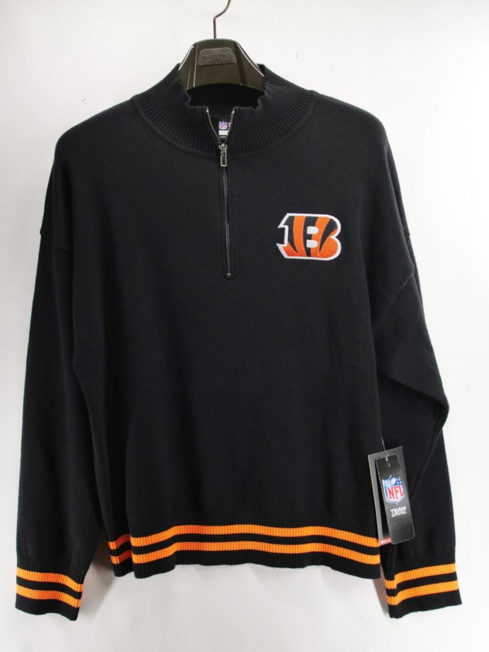 Ultra Game NWT NFL Cincinnati Bengals Sweater Womens XL 1/4 Zip Pullover Black